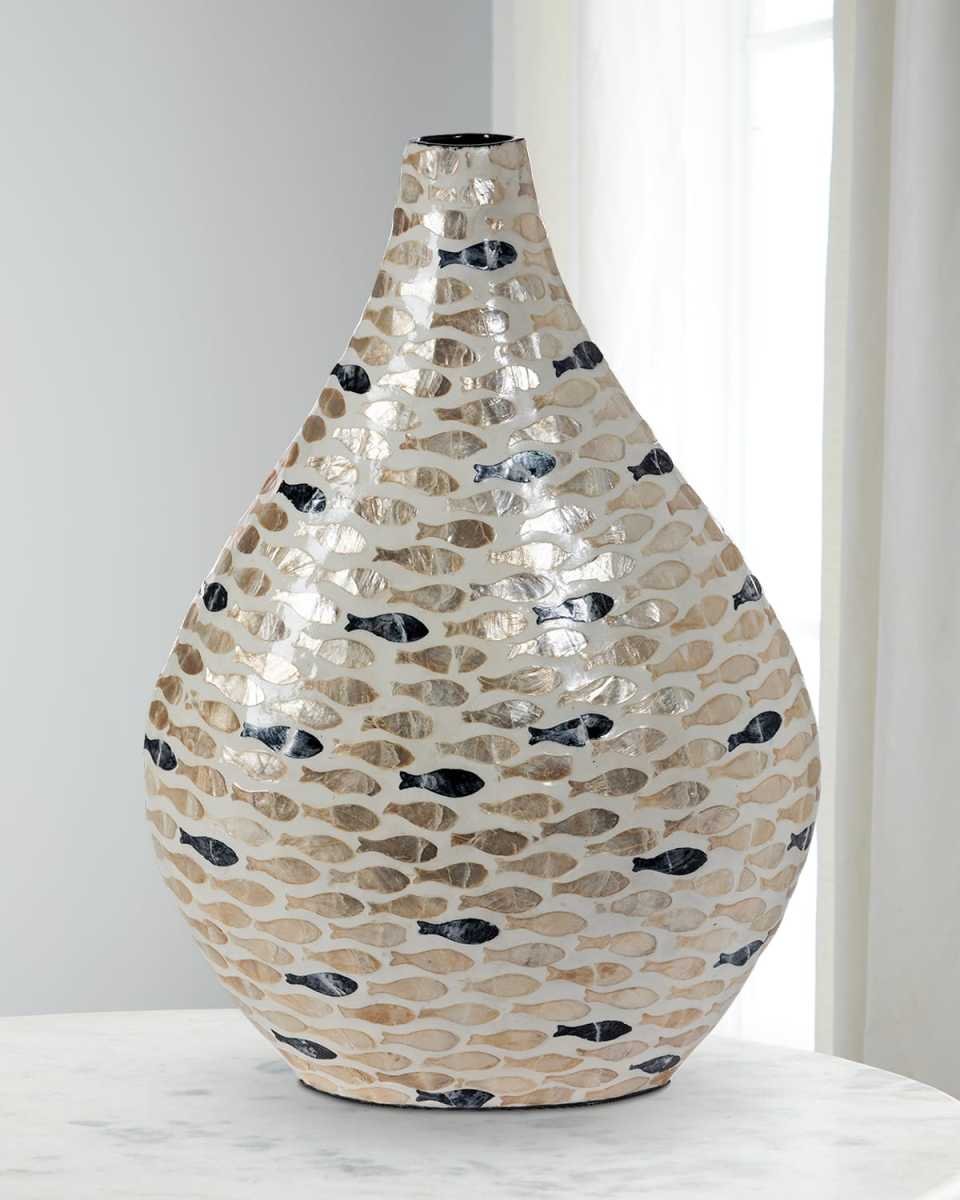 Capraia Coast Capiz Fish Mosaic Vessel, 17"